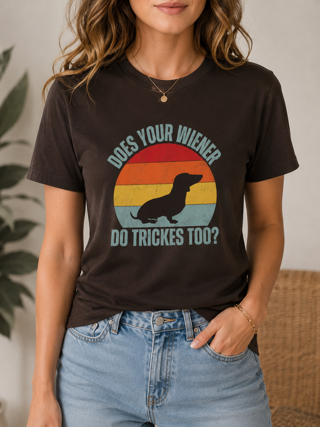 Funny Dachshund Wiener Dog Shirt, Retro Sausage Dog Graphic Tee, Does Your Wiener Do Tricks Too Shirt, Vintage Unisex Gift