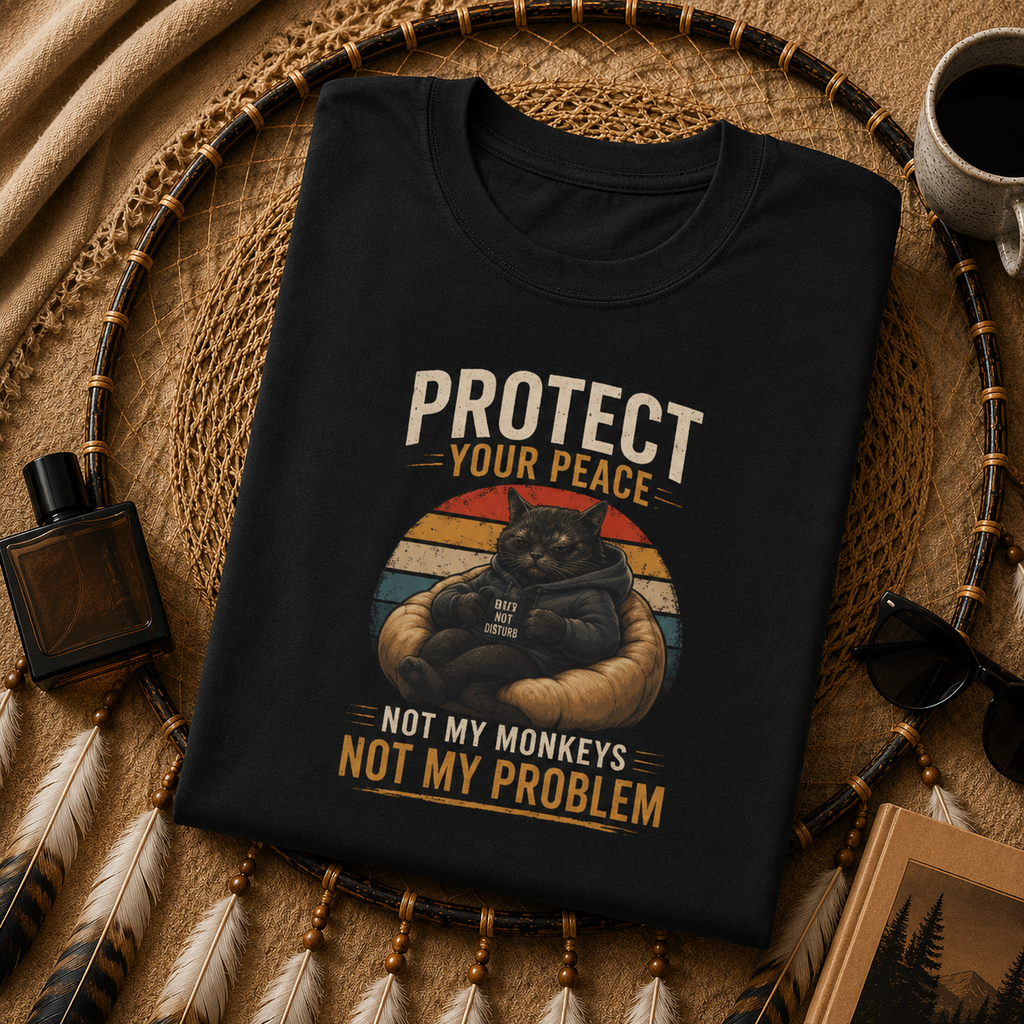 Protect Your Peace Funny Cat Tee Introvert Gift Mental Health Graphic Shirt