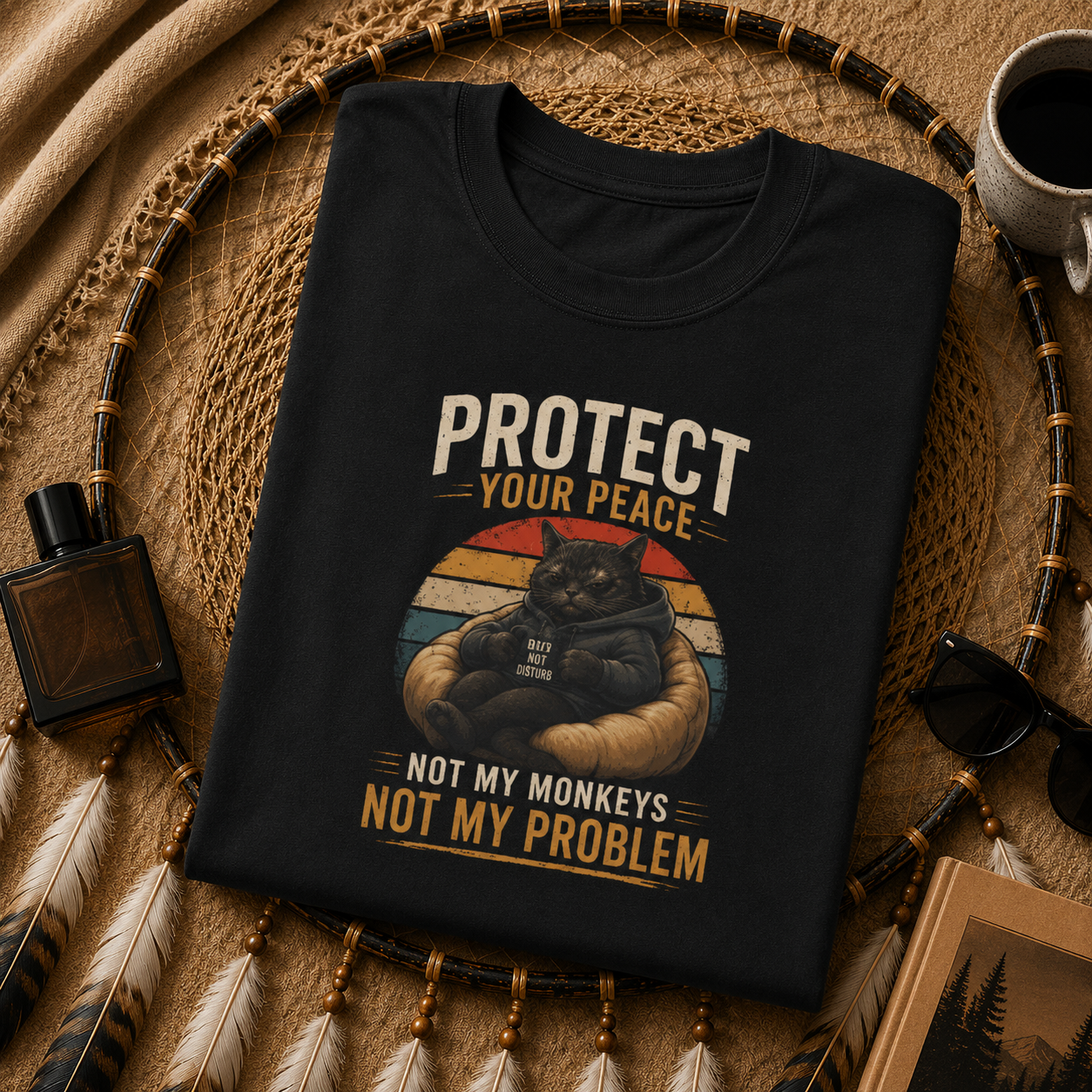 Protect Your Peace Funny Cat Tee Introvert Gift Mental Health Graphic Shirt