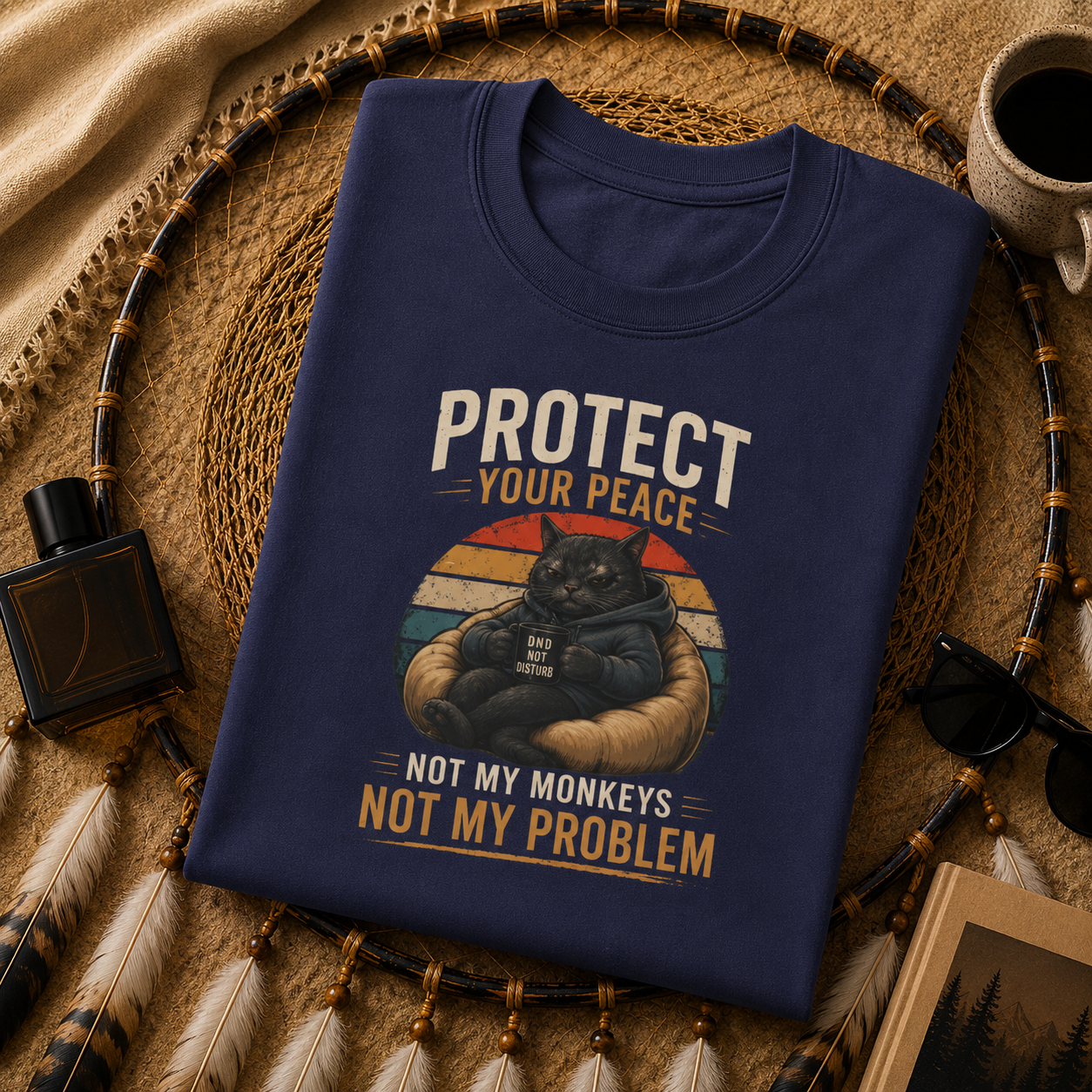 Protect Your Peace Funny Cat Tee Introvert Gift Mental Health Graphic Shirt