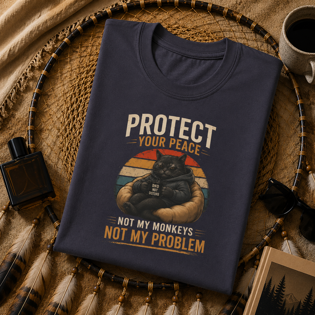 Protect Your Peace Funny Cat Tee Introvert Gift Mental Health Graphic Shirt