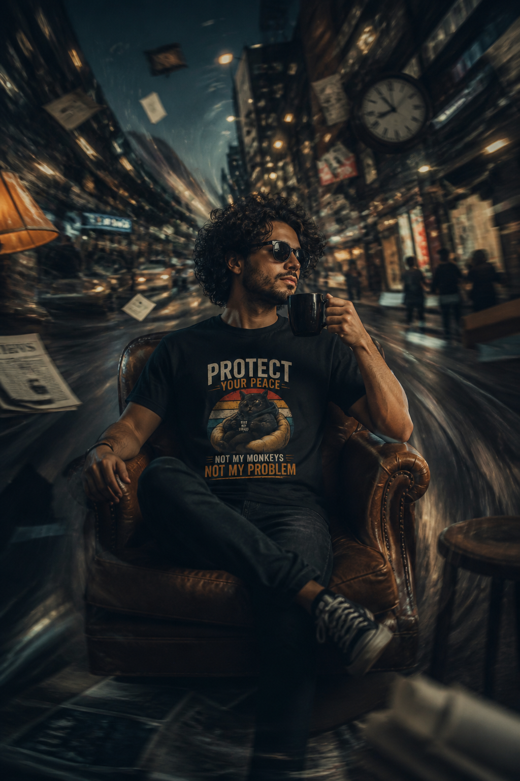 Protect Your Peace Funny Cat Tee Introvert Gift Mental Health Graphic Shirt