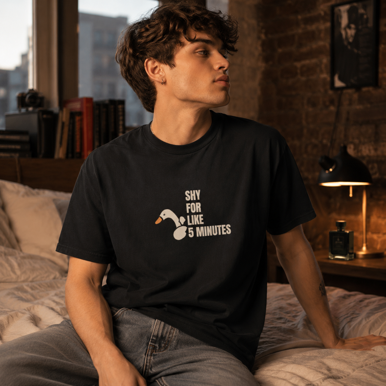 Shy For Like 5 Minutes Goose Graphic Tee, Introvert Humor Shirt, Funny Social Anxiety Aesthetic, Cute Minimalist Unisex Gift