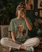 Vintage Black Cat Woman Graphic Tee, Retro Feline Lover Shirt