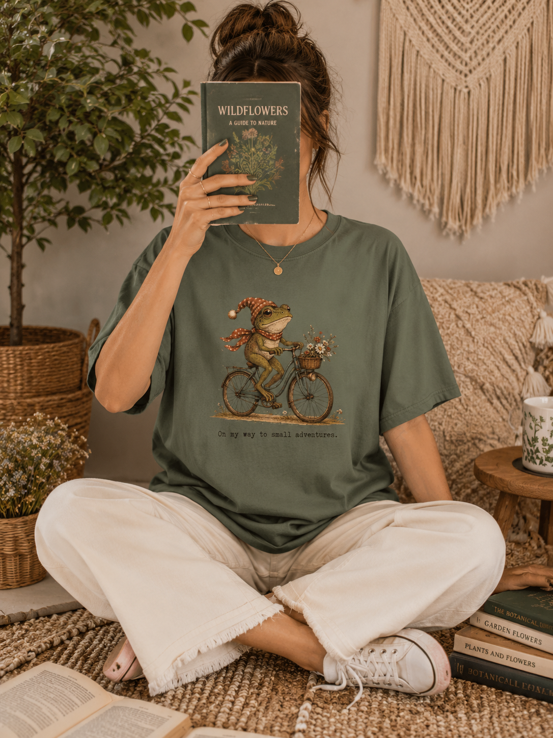 Frog Riding Bicycle Shirt, Cottagecore Whimsical Animal Graphic Tee