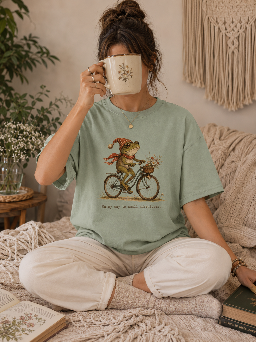 Frog Riding Bicycle Shirt, Cottagecore Whimsical Animal Graphic Tee