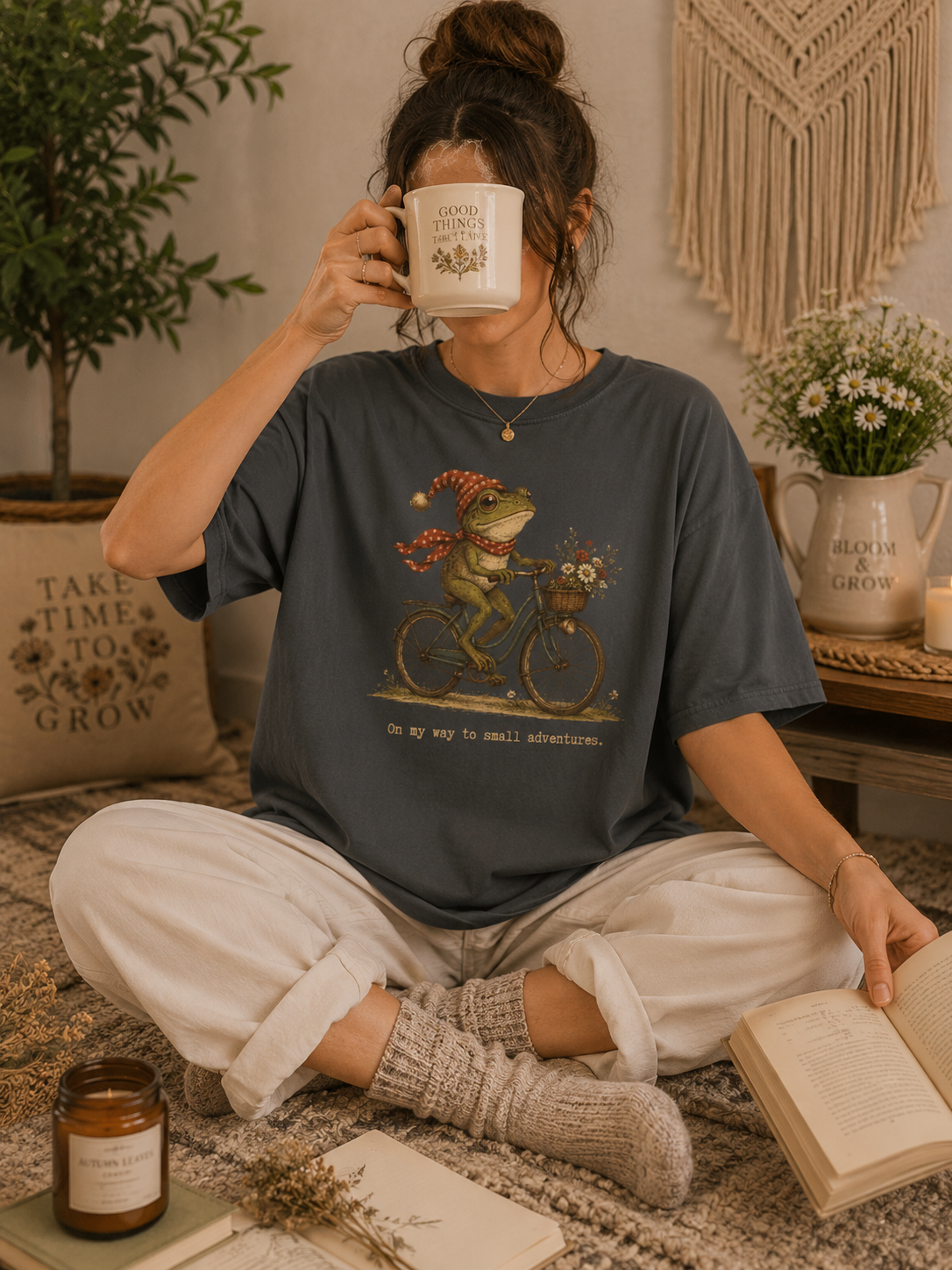 Frog Riding Bicycle Shirt, Cottagecore Whimsical Animal Graphic Tee