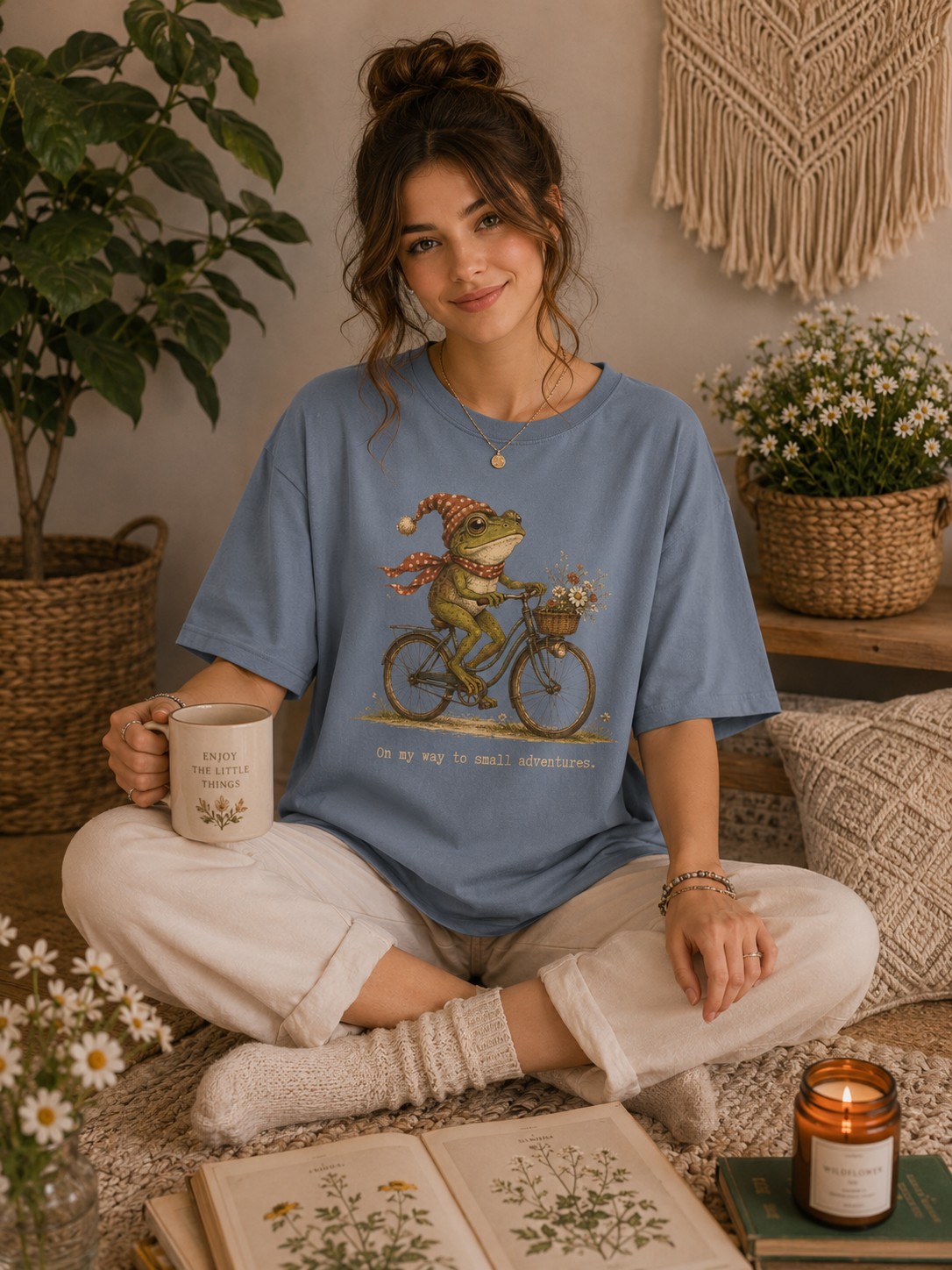 Frog Riding Bicycle Shirt, Cottagecore Whimsical Animal Graphic Tee