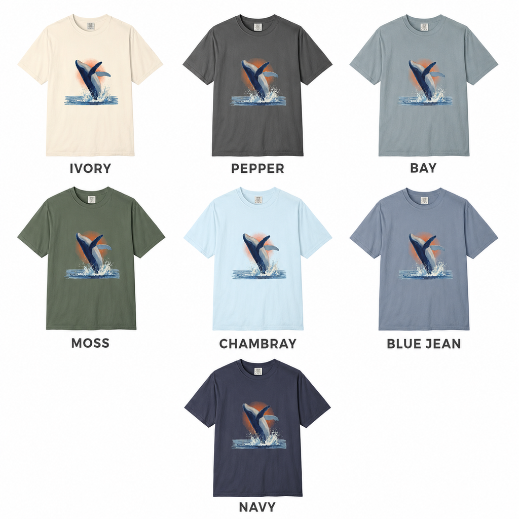 Humpback Whale Shirt, Ocean Sunrise Graphic Tee, Comfort Colors Marine Wildlife Top