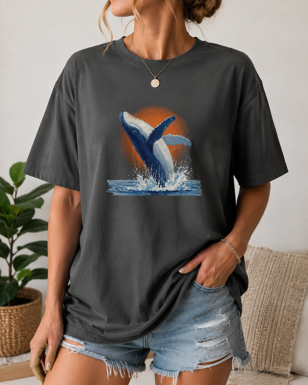 Humpback Whale Shirt, Ocean Sunrise Graphic Tee, Comfort Colors Marine Wildlife Top