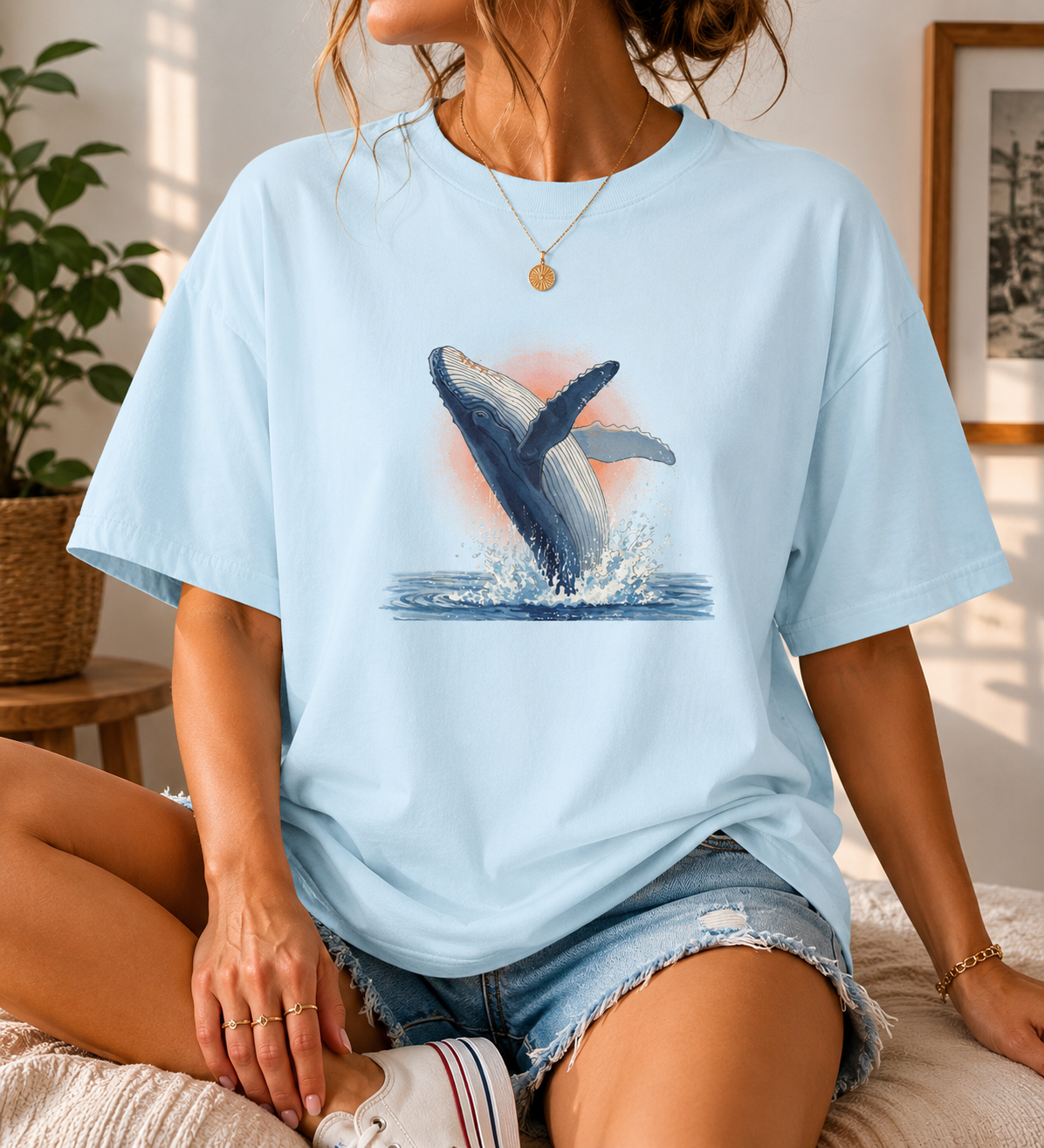 Humpback Whale Shirt, Ocean Sunrise Graphic Tee, Comfort Colors Marine Wildlife Top