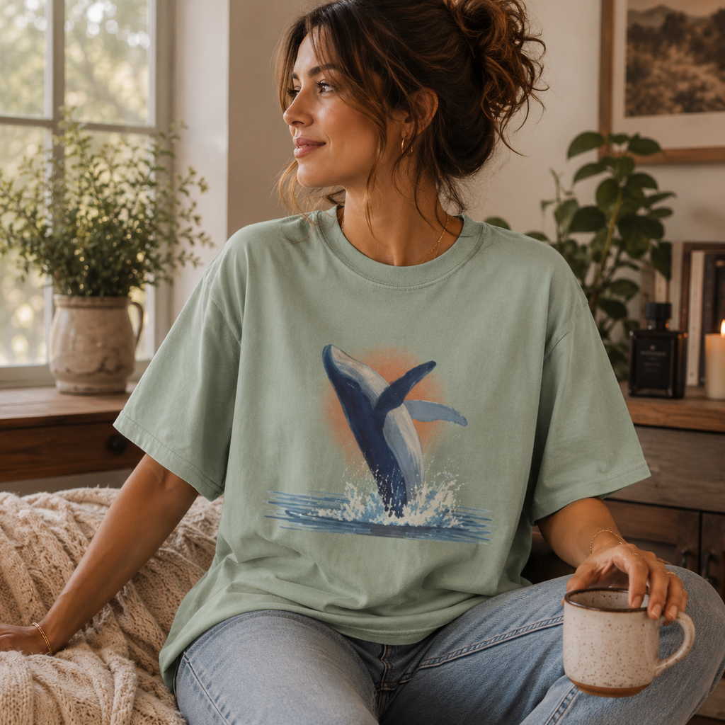Humpback Whale Shirt, Ocean Sunrise Graphic Tee, Comfort Colors Marine Wildlife Top