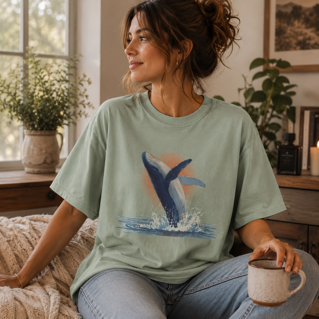 Humpback Whale Shirt, Ocean Sunrise Graphic Tee, Comfort Colors Marine Wildlife Top