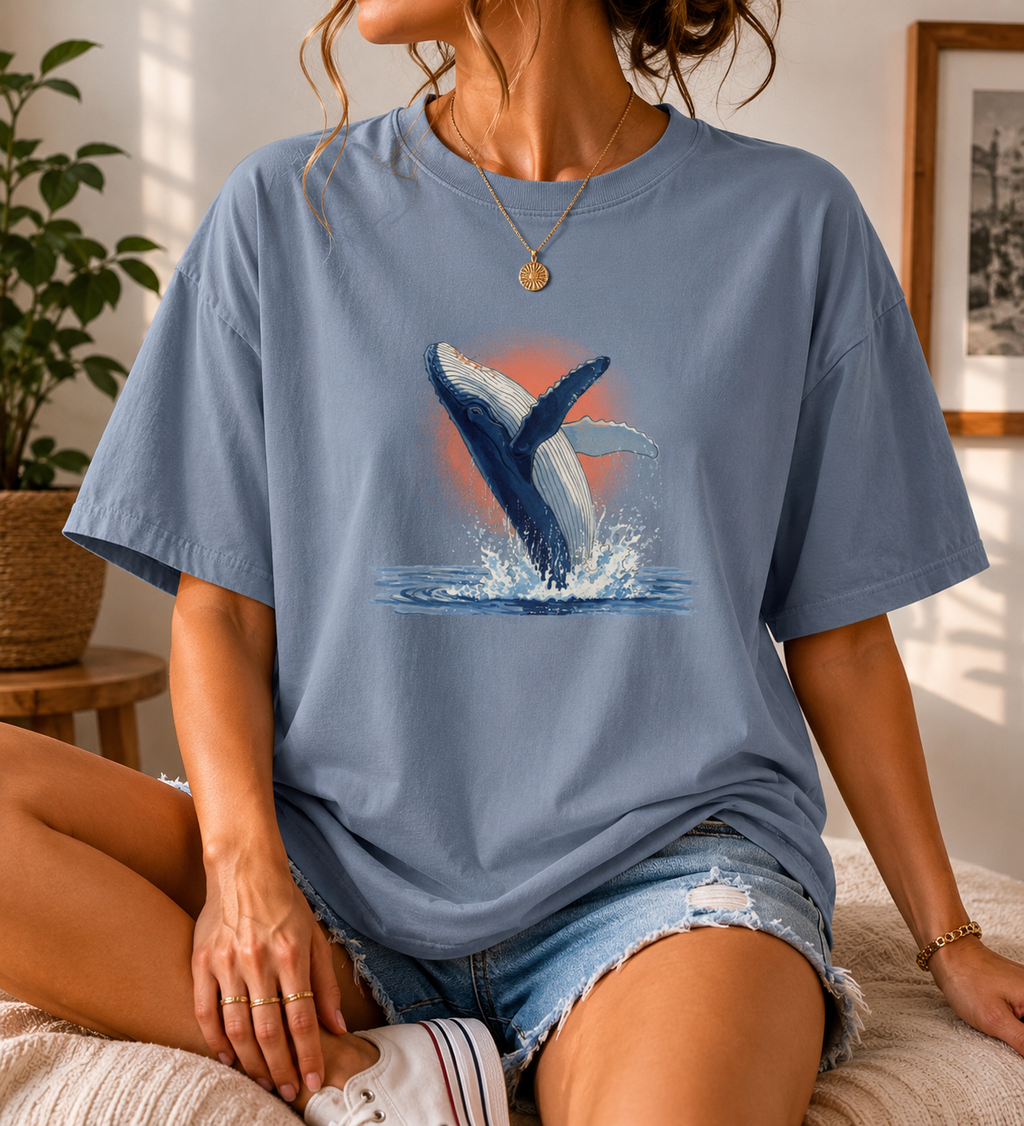 Humpback Whale Shirt, Ocean Sunrise Graphic Tee, Comfort Colors Marine Wildlife Top