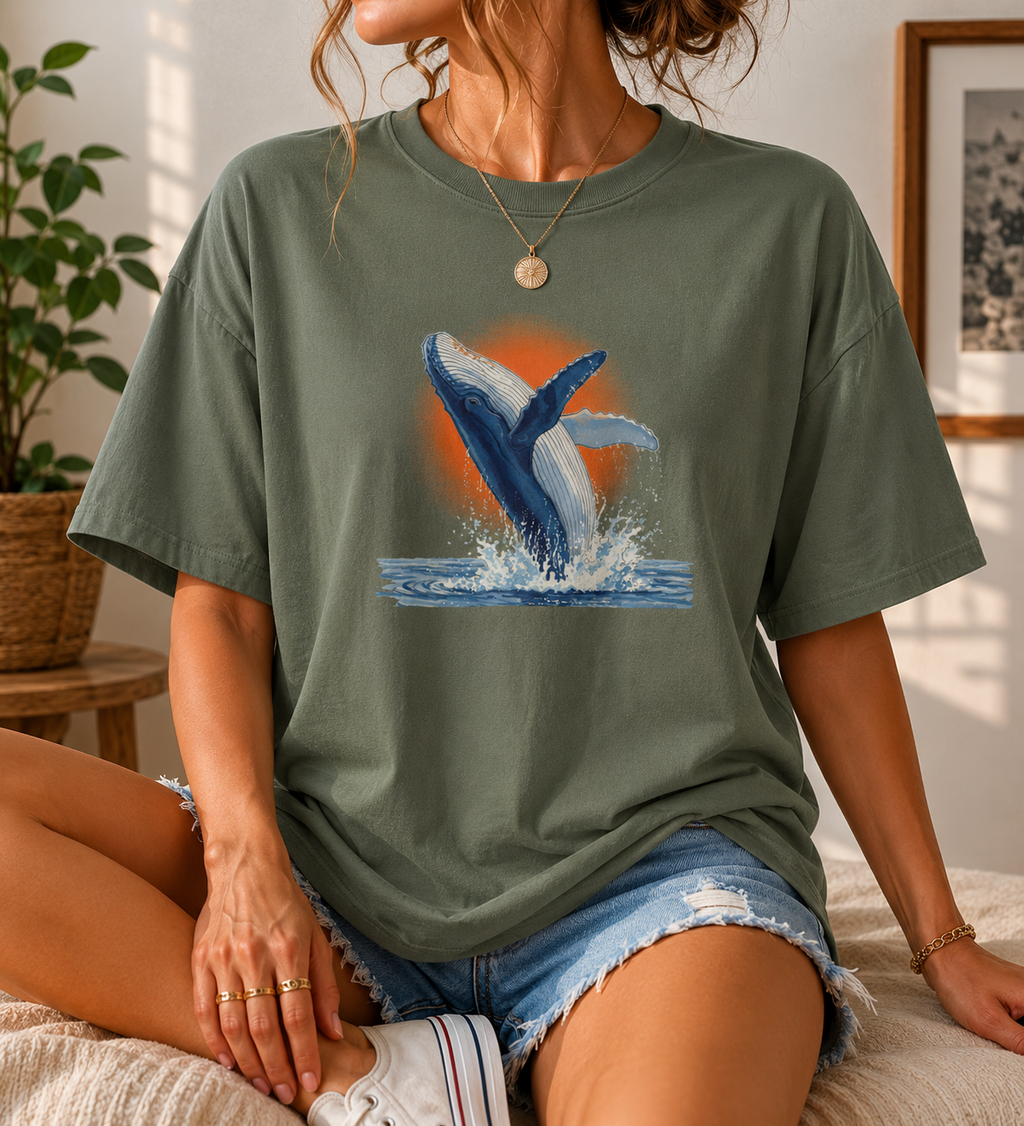 Humpback Whale Shirt, Ocean Sunrise Graphic Tee, Comfort Colors Marine Wildlife Top