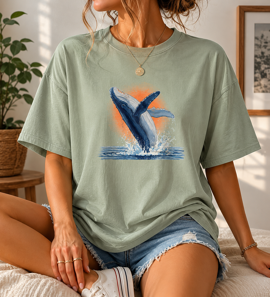 Humpback Whale Shirt, Ocean Sunrise Graphic Tee, Comfort Colors Marine Wildlife Top