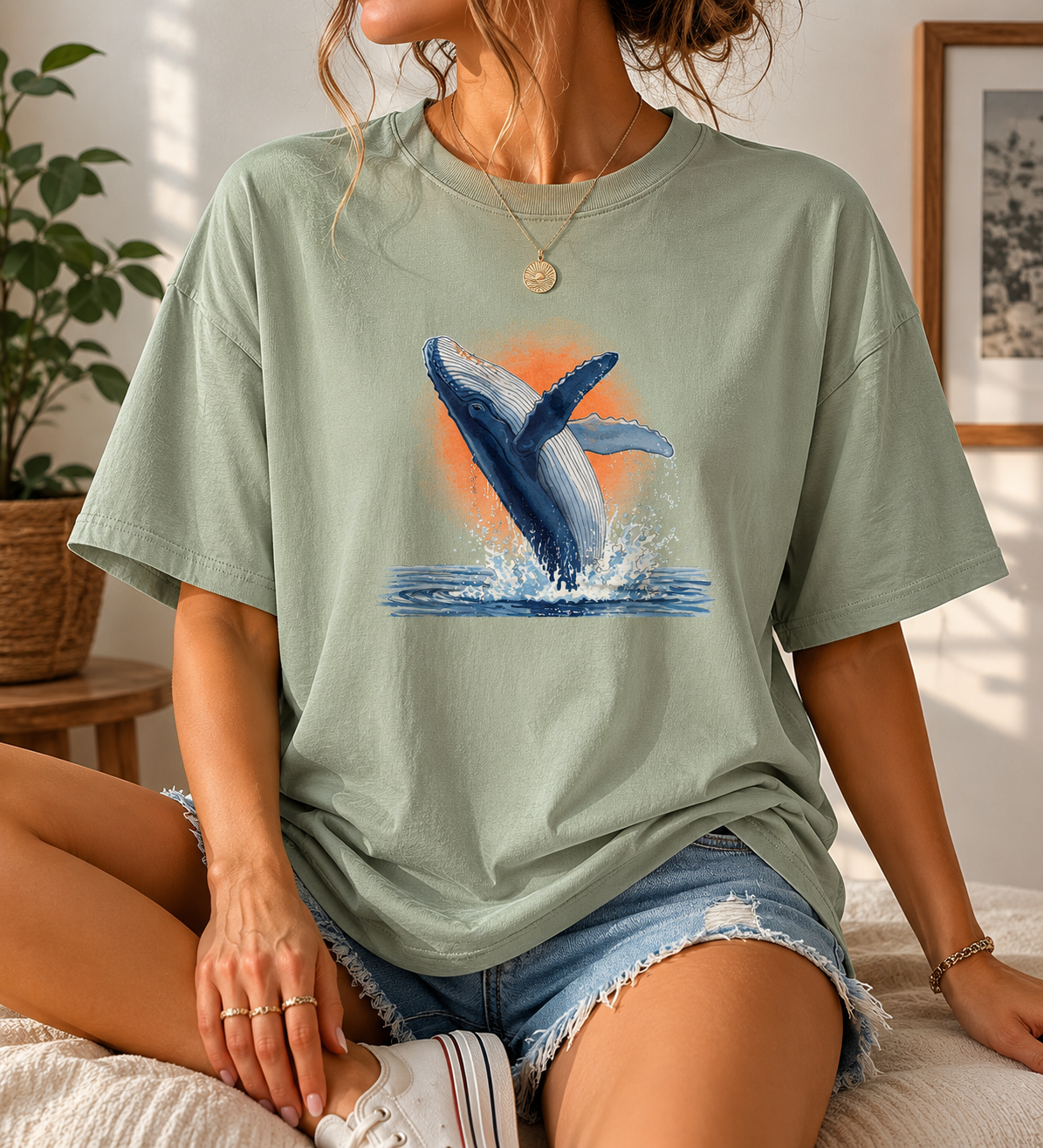 Humpback Whale Shirt, Ocean Sunrise Graphic Tee, Comfort Colors Marine Wildlife Top