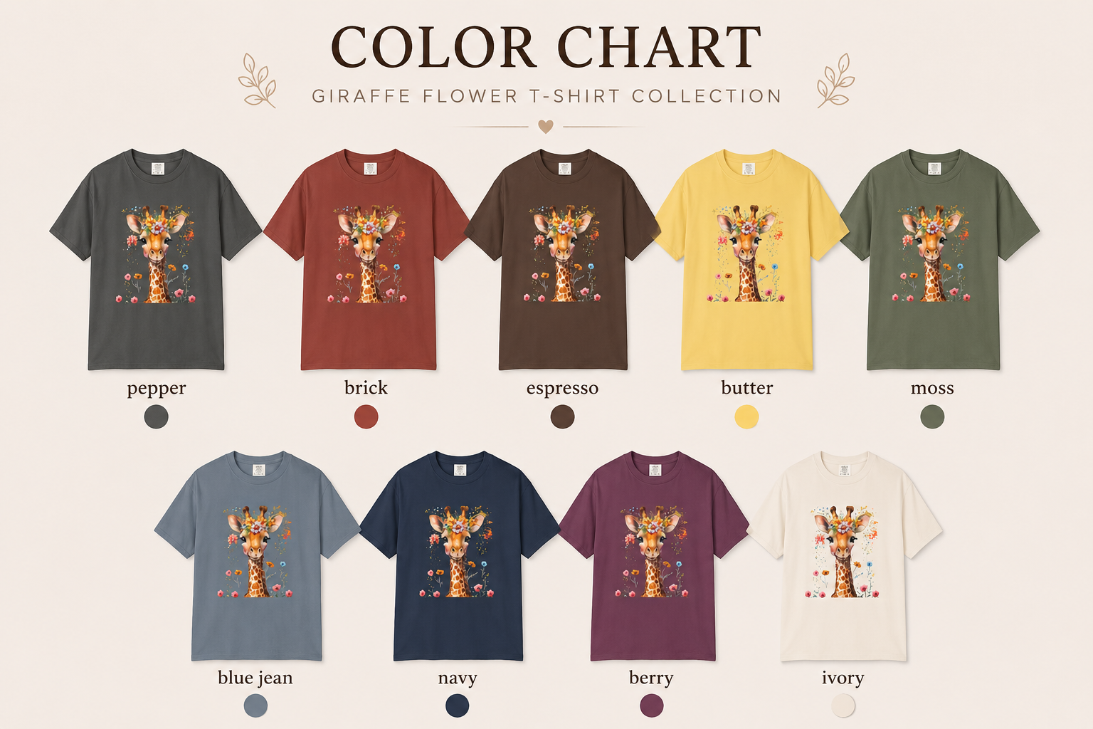 Giraffe Floral Graphic Tee, Comfort Colors® Safari T-Shirt, Cottagecore Animal Top