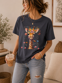 Giraffe Floral Graphic Tee, Comfort Colors® Safari T-Shirt, Cottagecore Animal Top