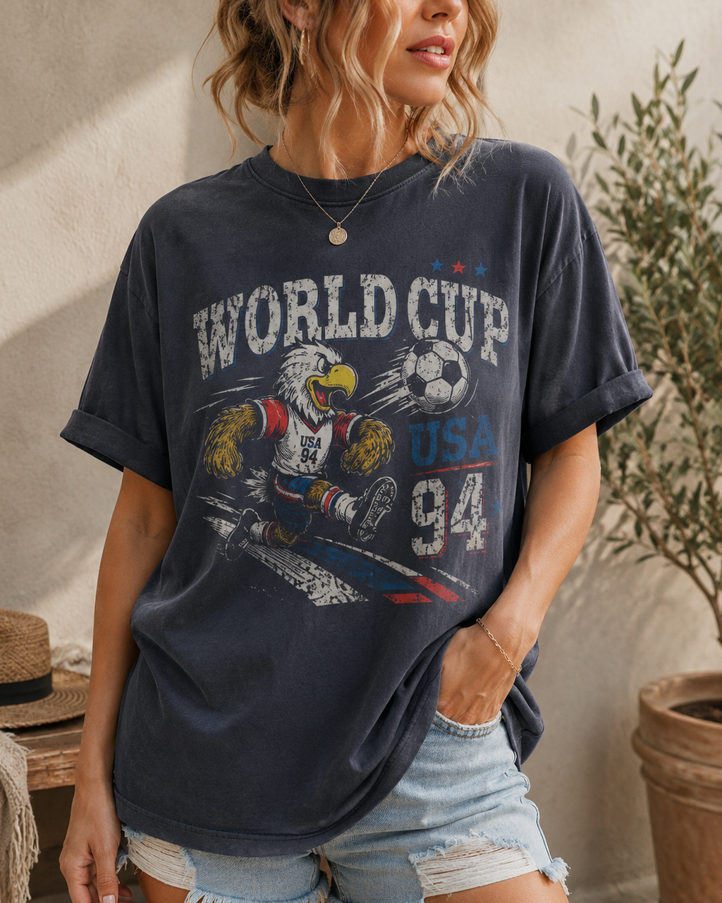 Vintage USA 94 Soccer Eagle Graphic Tee, Retro World Cup Football Shirt