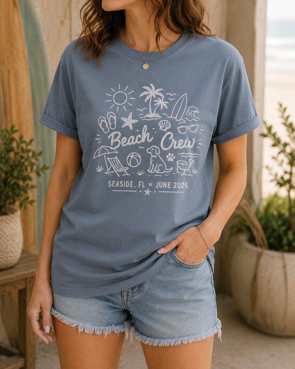 Personalized Beach Crew Shirt, Custom Family Vacation Tee, Seaside Reunion T-Shirt