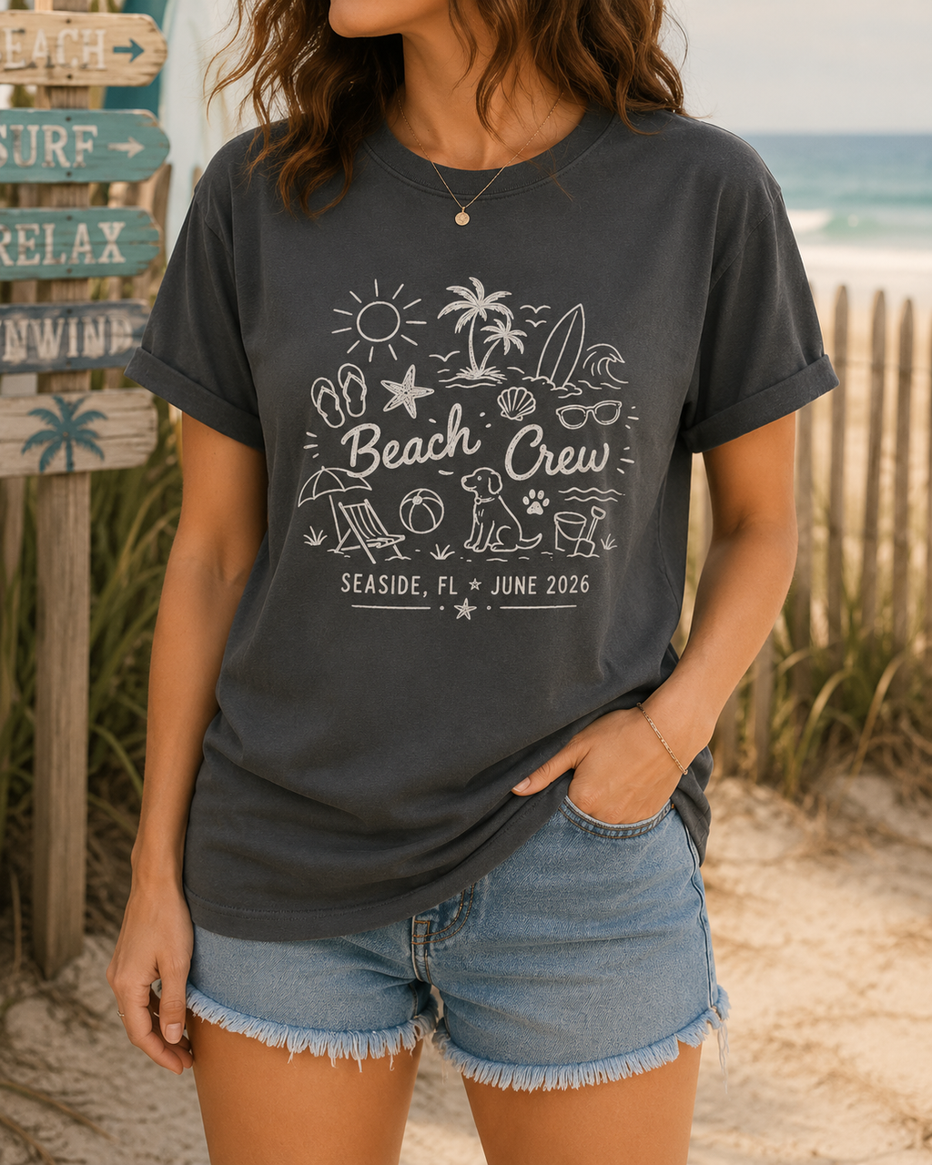Personalized Beach Crew Shirt, Custom Family Vacation Tee, Seaside Reunion T-Shirt