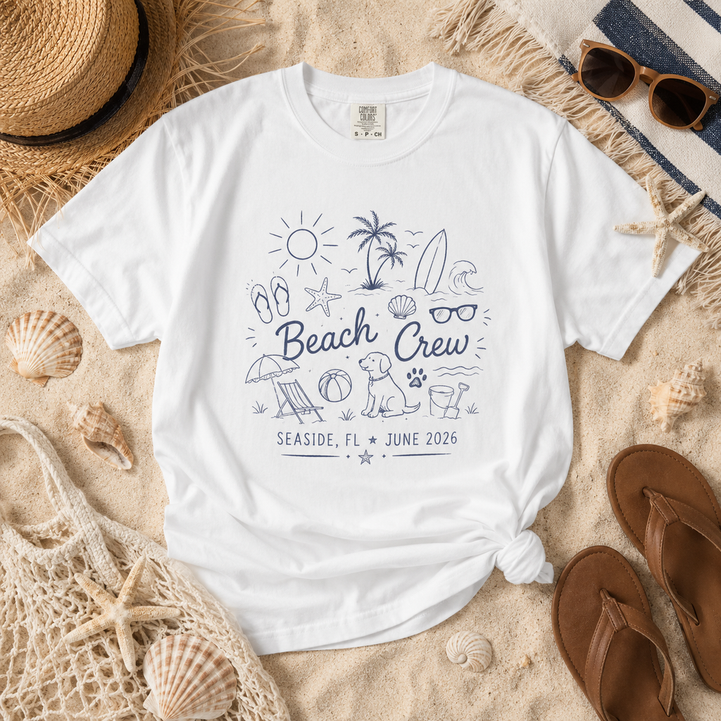Personalized Beach Crew Shirt, Custom Family Vacation Tee, Seaside Reunion T-Shirt