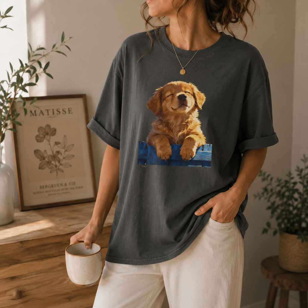 Golden Retriever Puppy T-Shirt, Smiling Dog Lover Tee, Comfort Colors Pet Mom Graphic