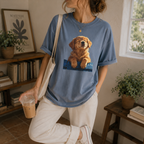 Golden Retriever Puppy T-Shirt, Smiling Dog Lover Tee, Comfort Colors Pet Mom Graphic