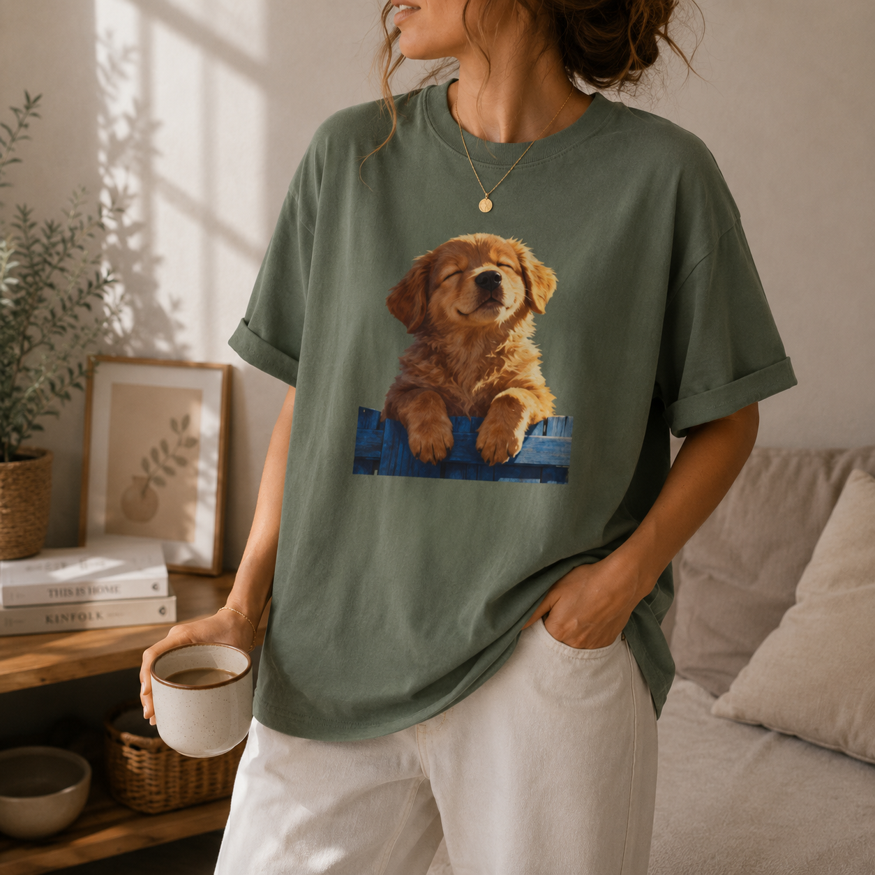 Golden Retriever Puppy T-Shirt, Smiling Dog Lover Tee, Comfort Colors Pet Mom Graphic