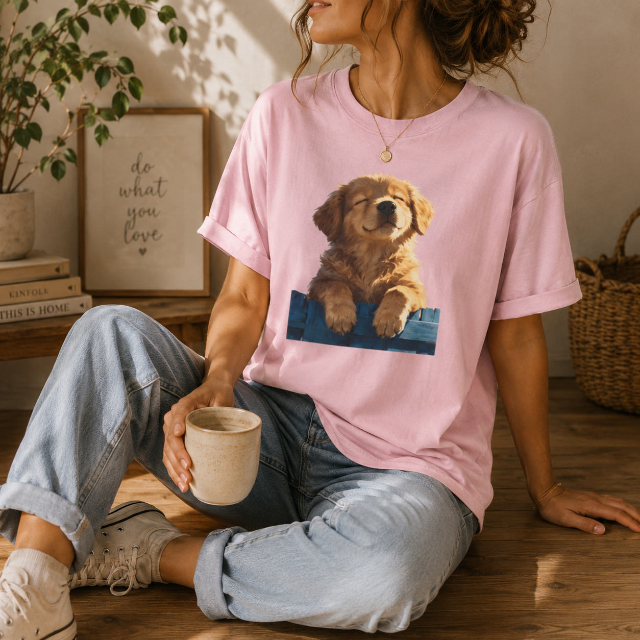 Golden Retriever Puppy T-Shirt, Smiling Dog Lover Tee, Comfort Colors Pet Mom Graphic
