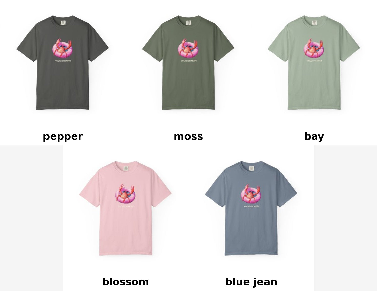 Vacation Mode Crab Graphic Tee, Coastal Summer Beach Shirt, Comfort Colors® Cruise Top