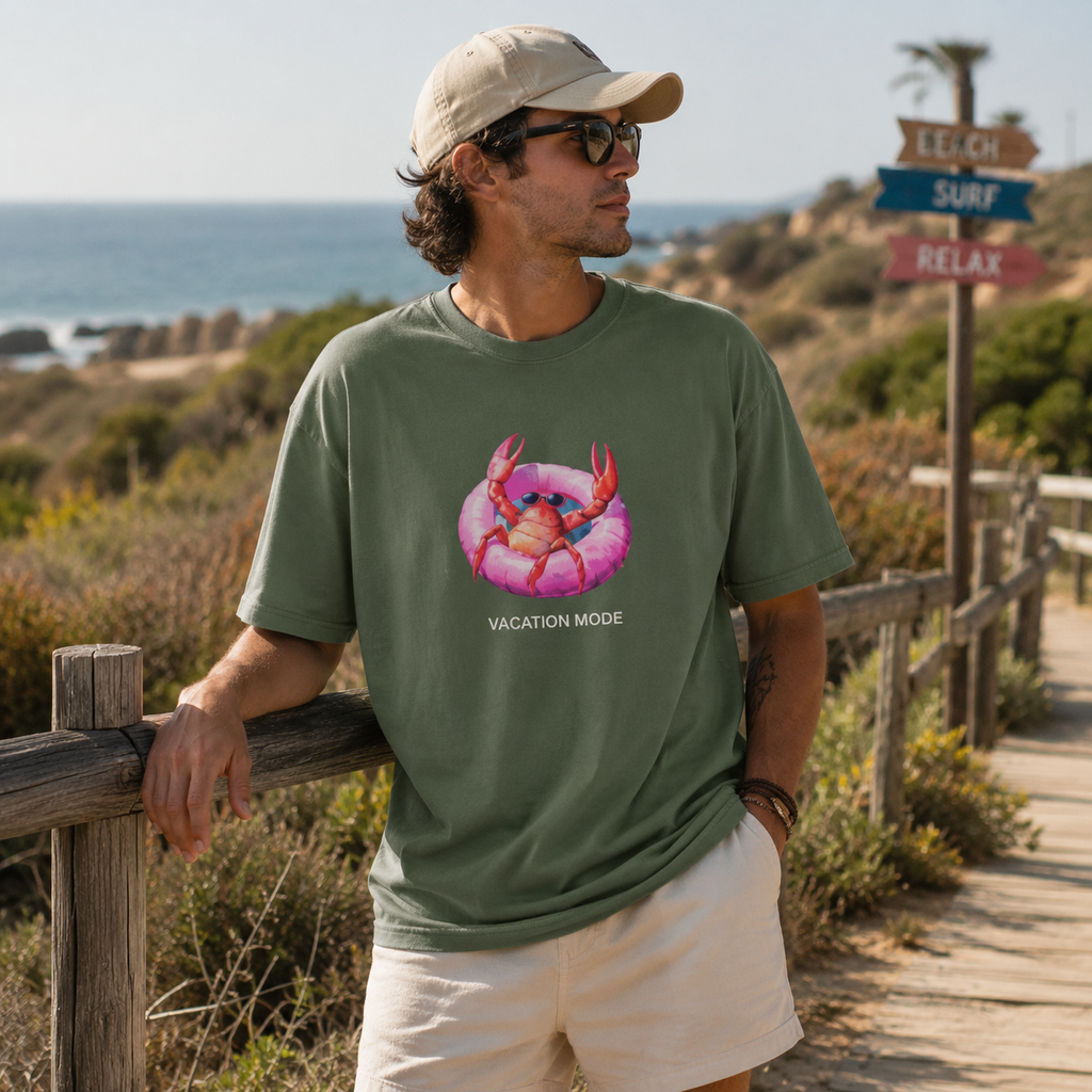 Vacation Mode Crab Graphic Tee, Coastal Summer Beach Shirt, Comfort Colors® Cruise Top