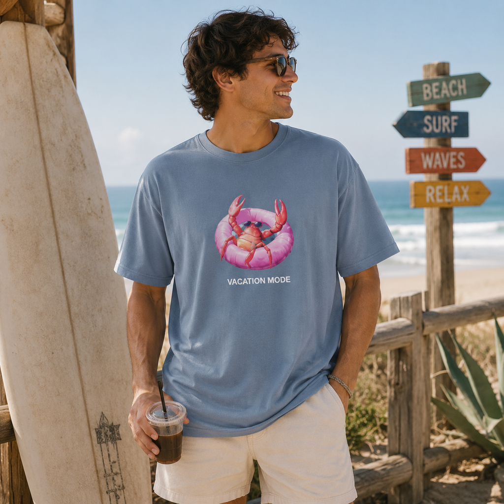 Vacation Mode Crab Graphic Tee, Coastal Summer Beach Shirt, Comfort Colors® Cruise Top