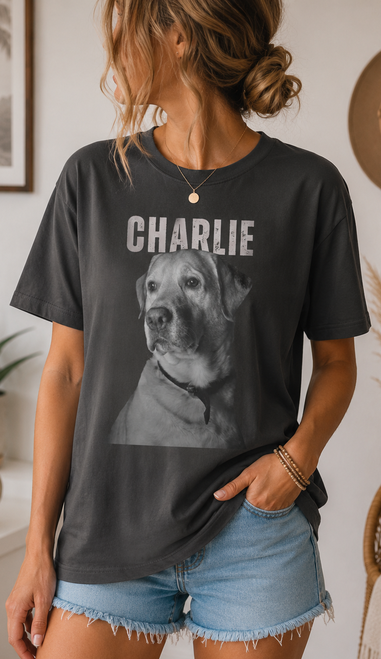 Custom Dog Portrait Comfort Colors® Tee, Personalized Pet Photo Shirt