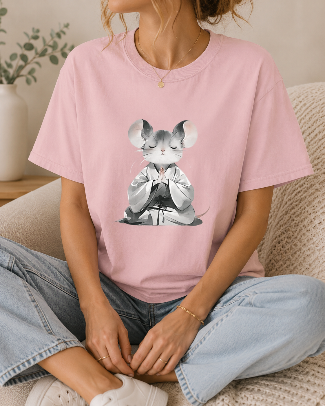 Meditating Mouse Shirt, Zen Animal Tee, Mindfulness Graphic, Cottagecore Top