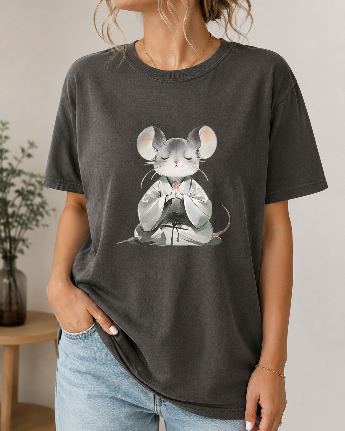Meditating Mouse Shirt, Zen Animal Tee, Mindfulness Graphic, Cottagecore Top