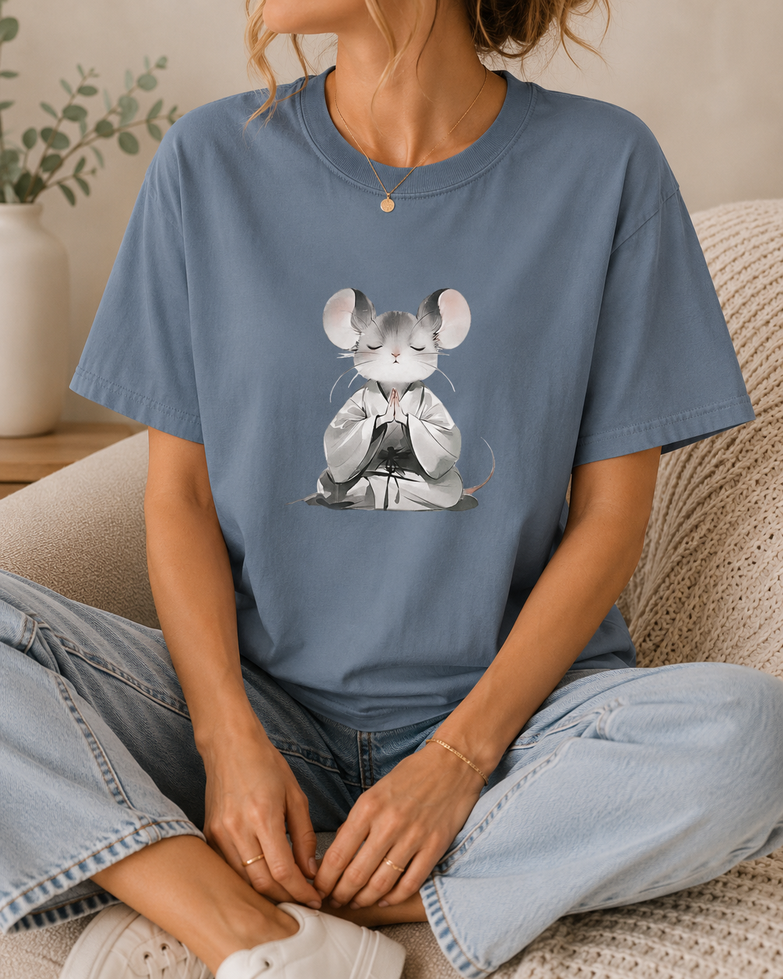 Meditating Mouse Shirt, Zen Animal Tee, Mindfulness Graphic, Cottagecore Top