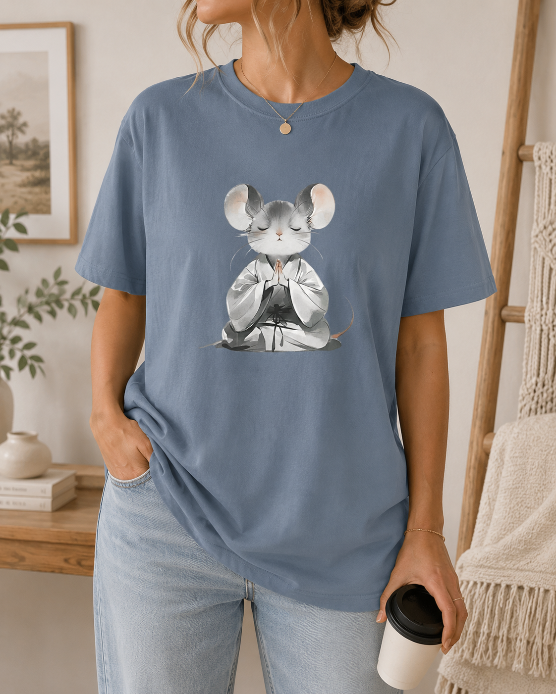 Meditating Mouse Shirt, Zen Animal Tee, Mindfulness Graphic, Cottagecore Top