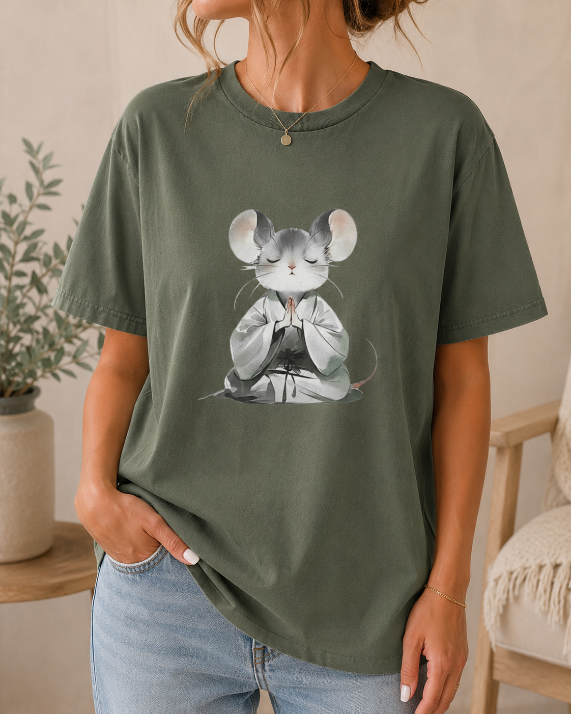 Meditating Mouse Shirt, Zen Animal Tee, Mindfulness Graphic, Cottagecore Top