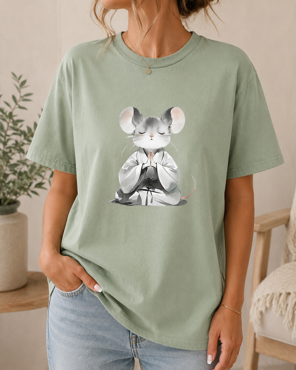 Meditating Mouse Shirt, Zen Animal Tee, Mindfulness Graphic, Cottagecore Top