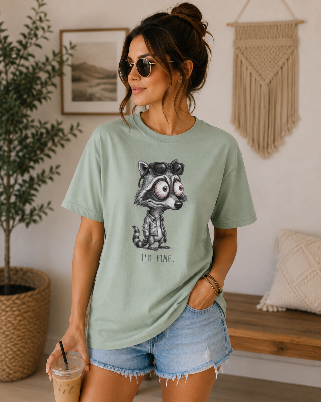 I'm Fine Raccoon Shirt, Funny Sarcastic Tee, Anxiety Humor Gift