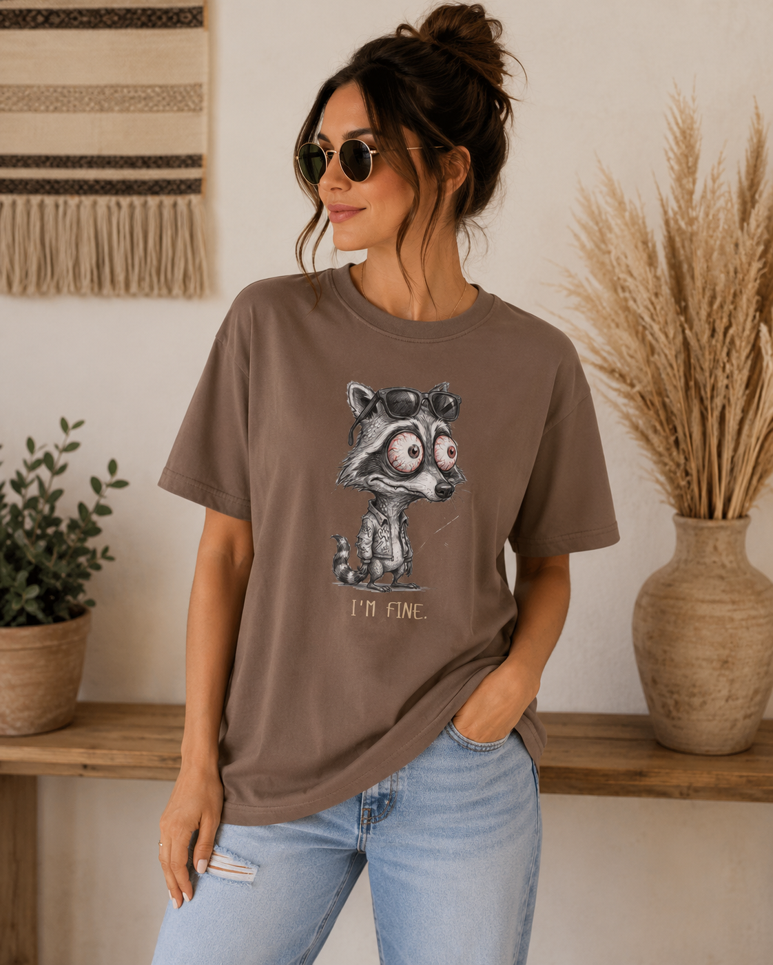 I'm Fine Raccoon Shirt, Funny Sarcastic Tee, Anxiety Humor Gift