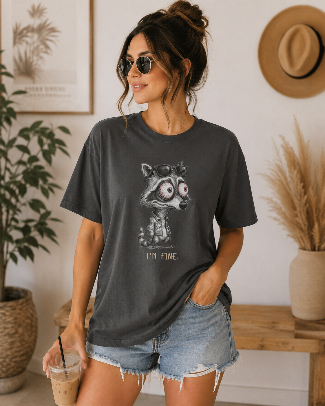 I'm Fine Raccoon Shirt, Funny Sarcastic Tee, Anxiety Humor Gift