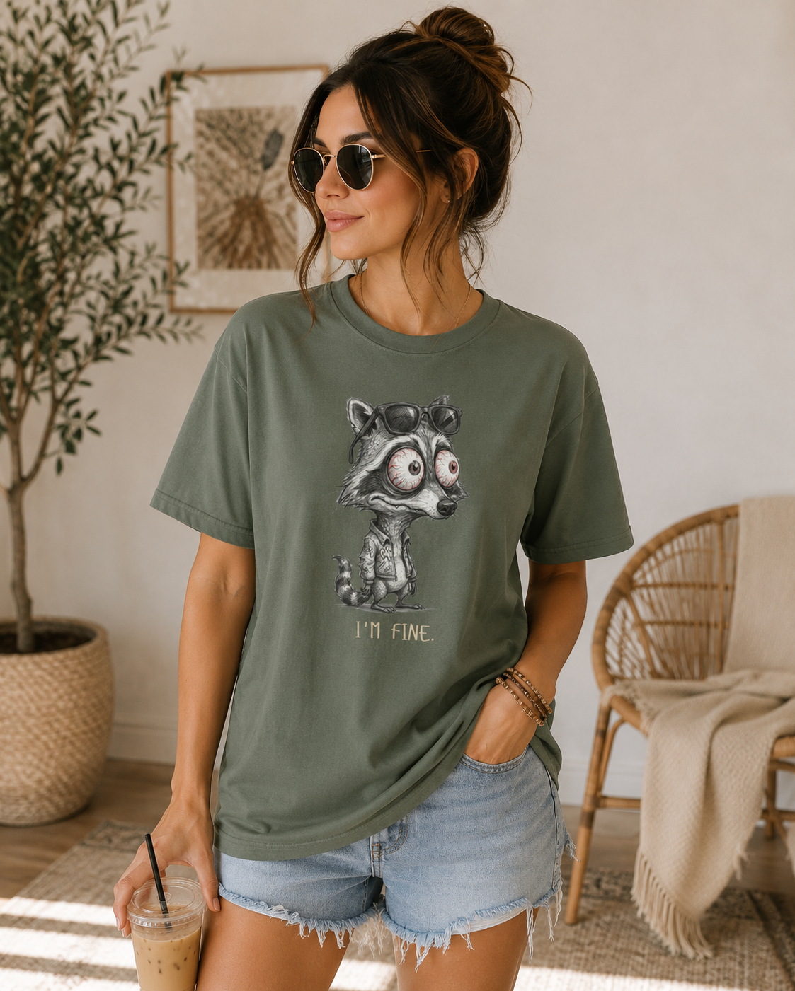 I'm Fine Raccoon Shirt, Funny Sarcastic Tee, Anxiety Humor Gift