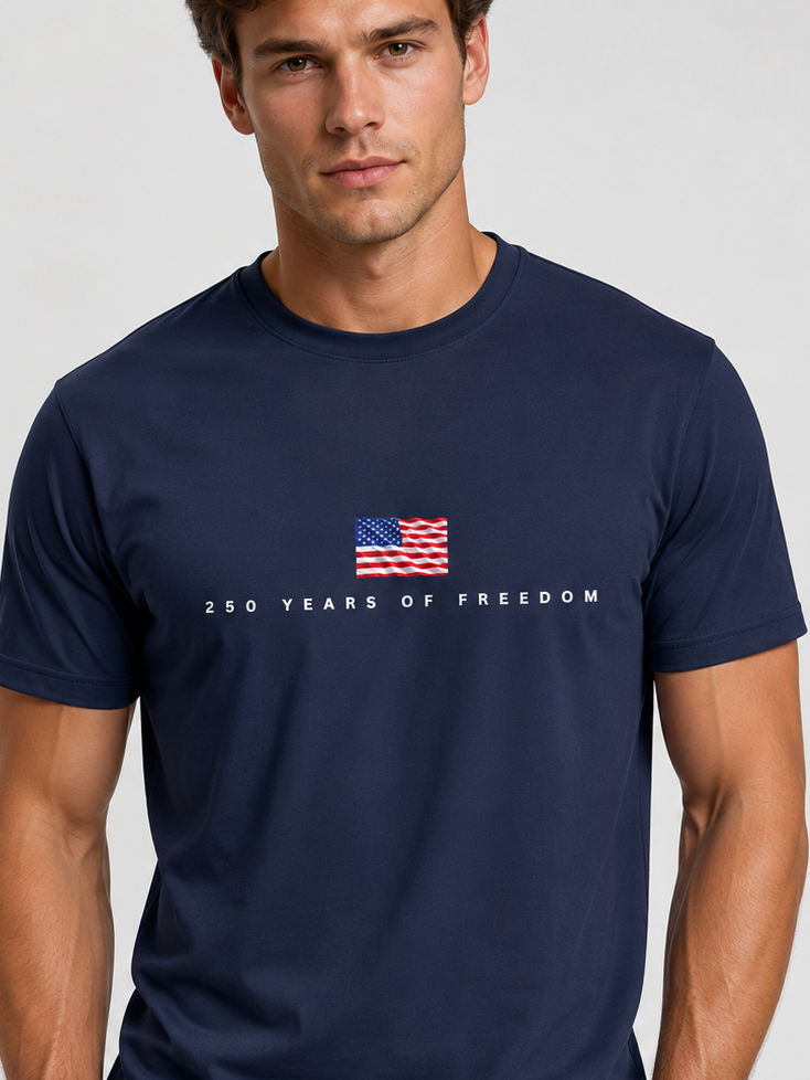 Minimalist American Flag 250 Years Freedom Tee, Patriotic USA Performance Shirt