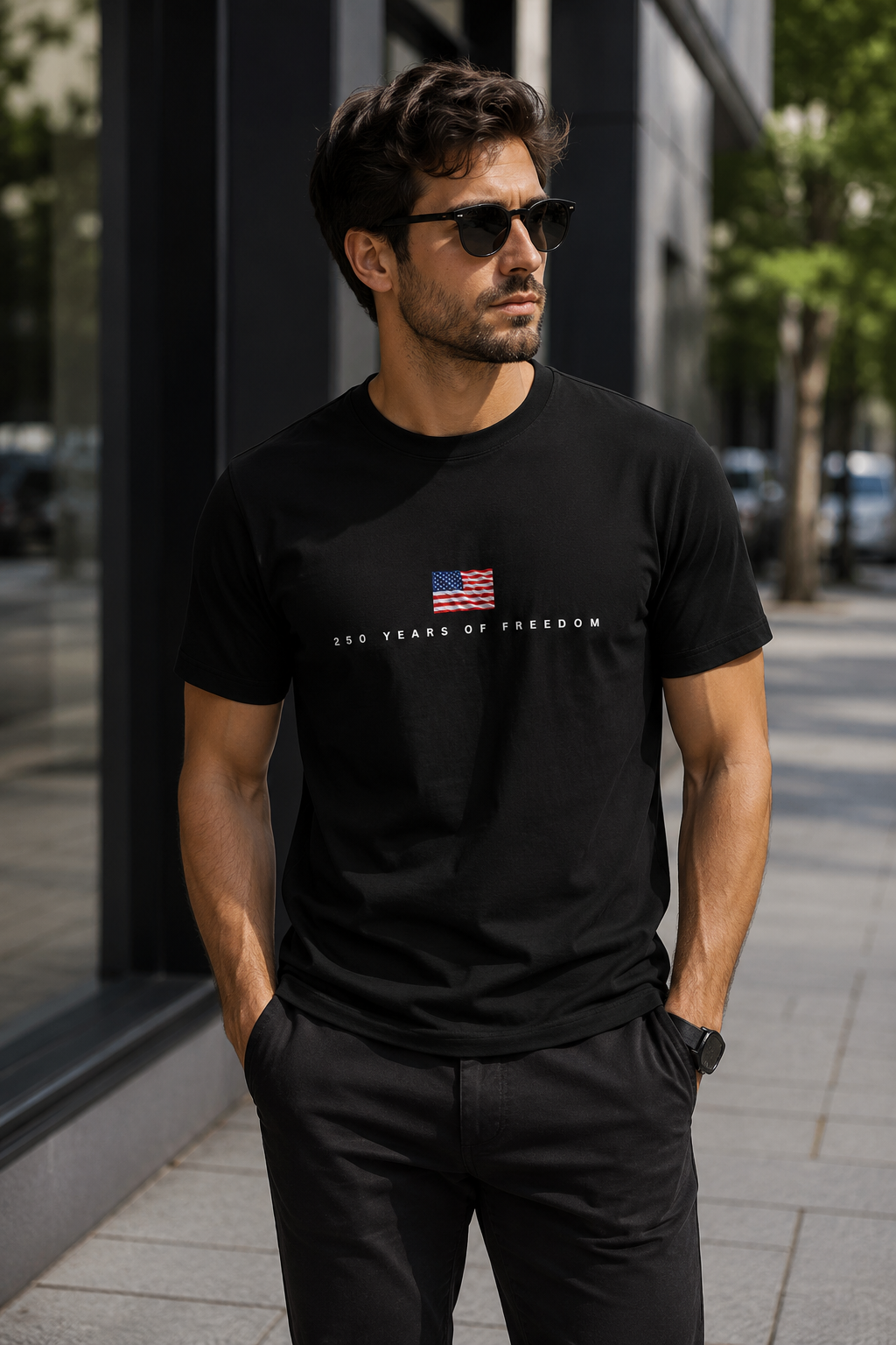 Minimalist American Flag 250 Years Freedom Tee, Patriotic USA Performance Shirt