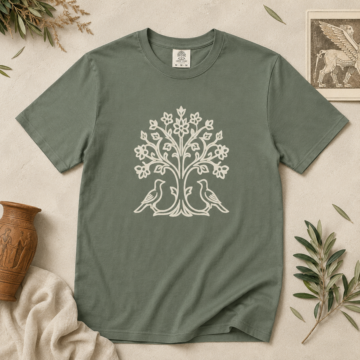 Persian Tree of Life Shirt, Ancient Symbol Tee, Iranian Heritage, Garment-Dyed Cotton