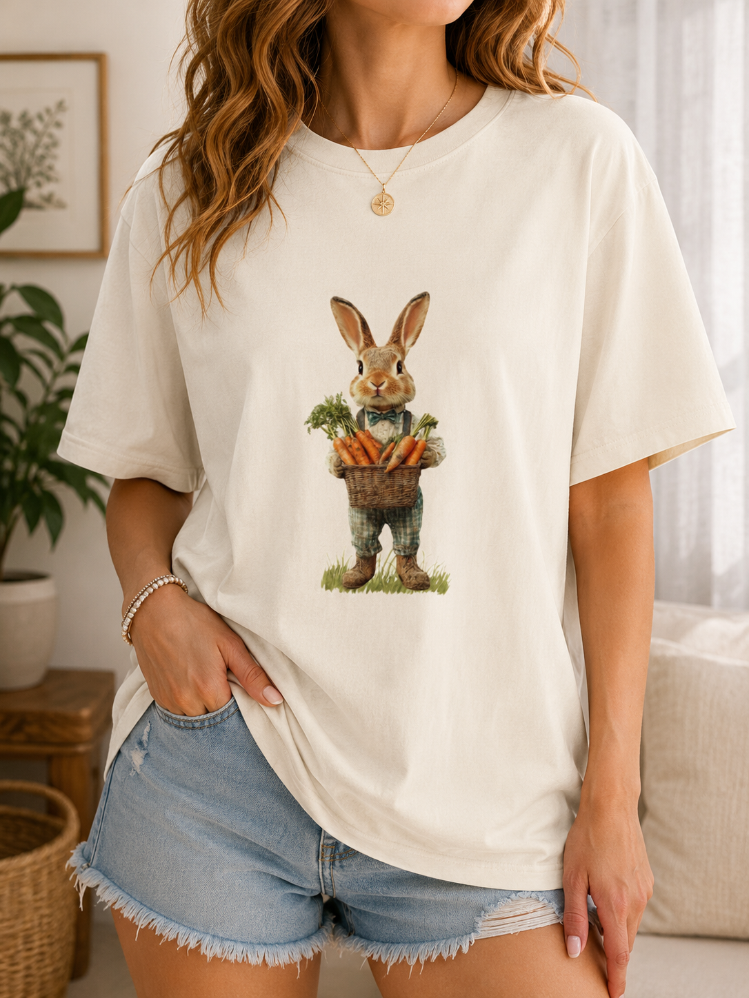 Bunny With Carrots Shirt, Cottagecore Rabbit Graphic Tee, Easter Comfort Colors 1717