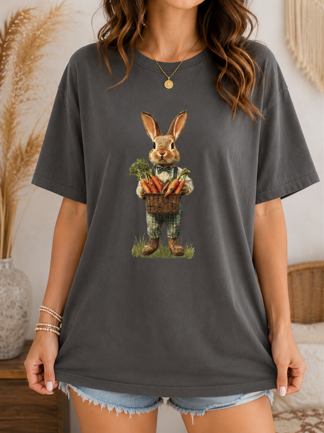 Bunny With Carrots Shirt, Cottagecore Rabbit Graphic Tee, Easter Comfort Colors 1717